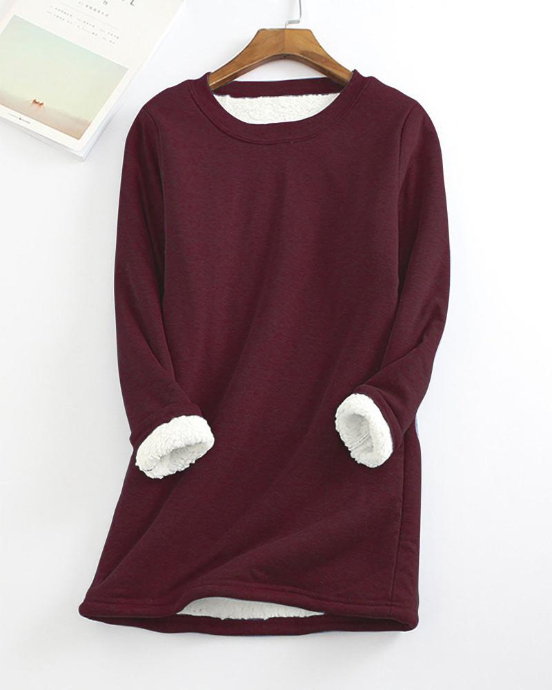 

Long Sleeve Thermal Warm Fleece Lined Sweatshirt, Wine red