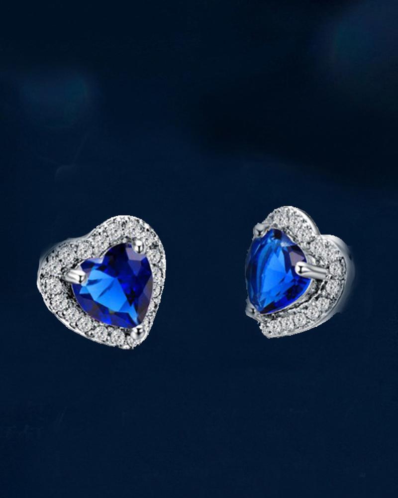 

1Pair Valentine's Day Rhinestone Heart Shaped Earrings, Blue