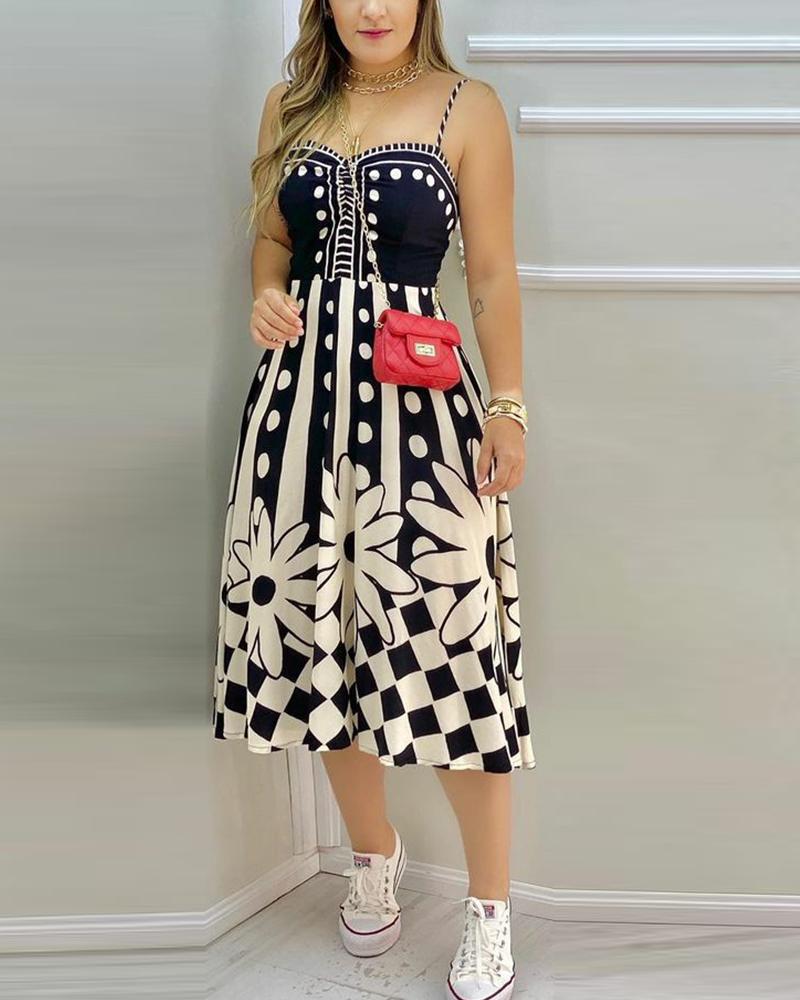 

Floral Print Skinny Waist Sling Maxi Dress, Black