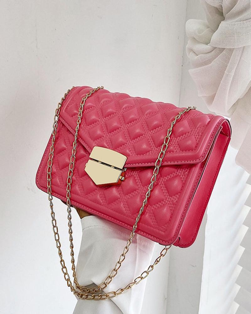 

Quilted Lock Chain Strap Flap Shoulder Bag, Hot pink