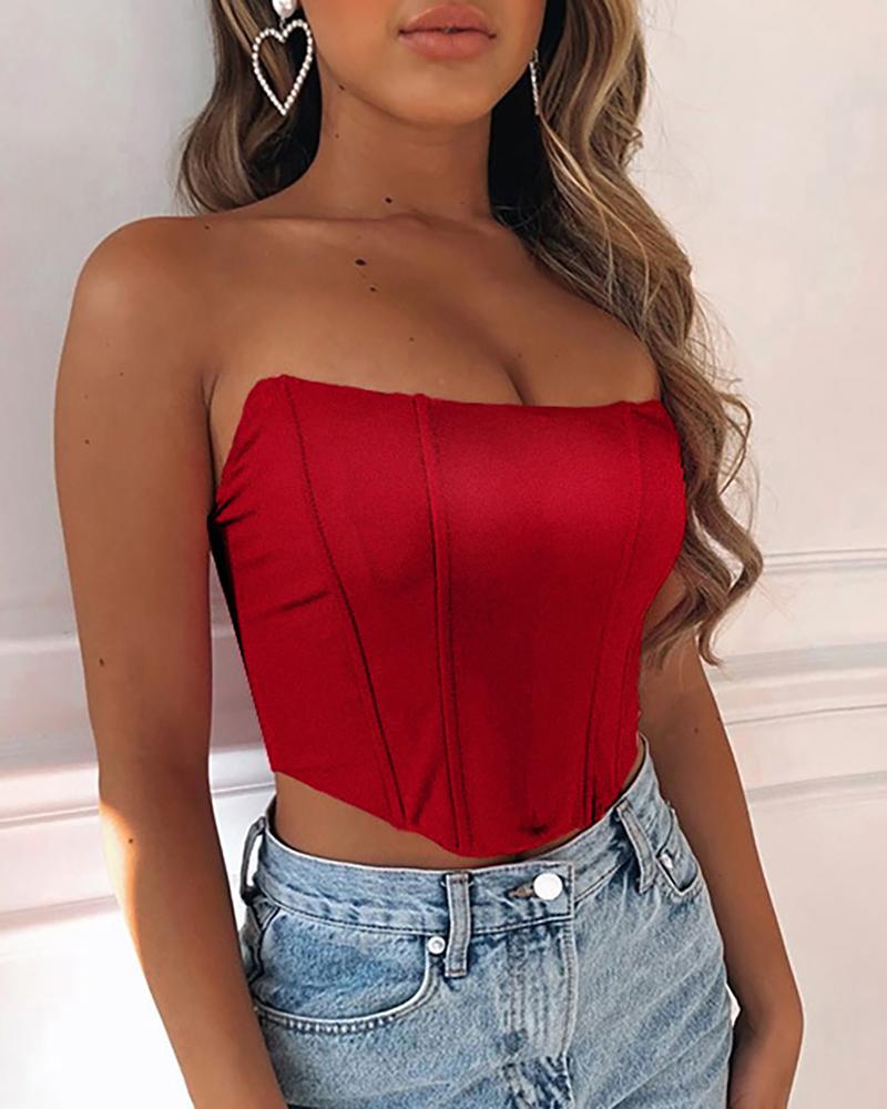 

Bandeau Plain Corset Crop Top, Red