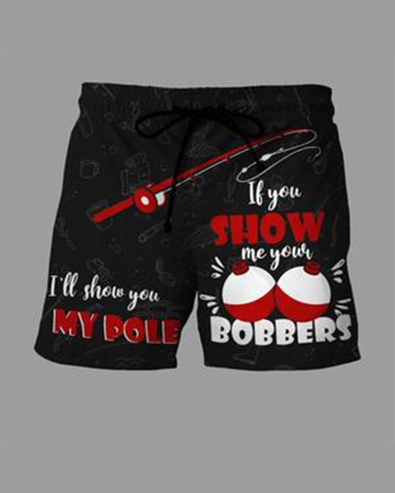 

3D Patterns Print Loose Drawstring Shorts, Black