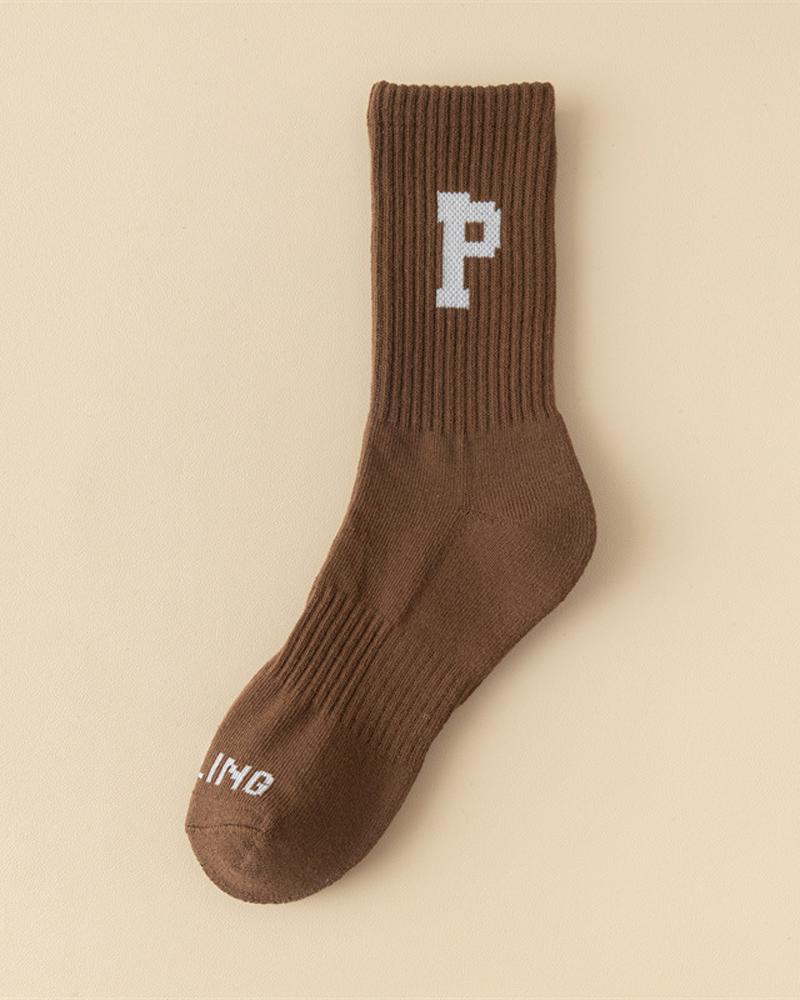 

1Pair Letter Print Socks, Coffee
