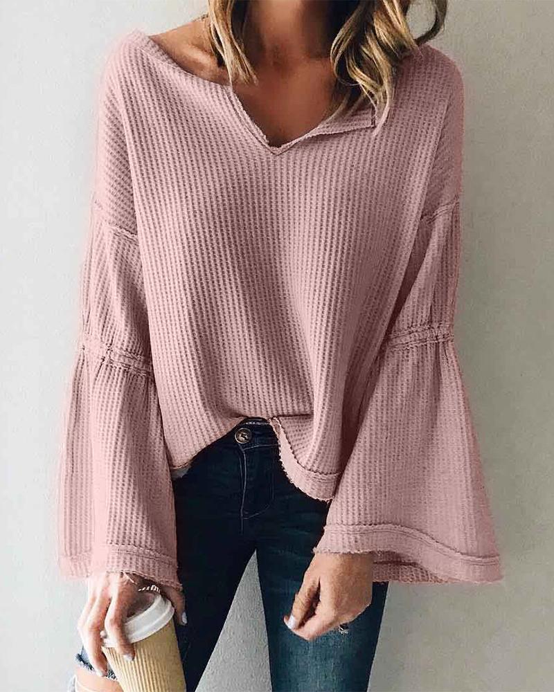 

Solid Bell Sleeve Casual Top, Pink
