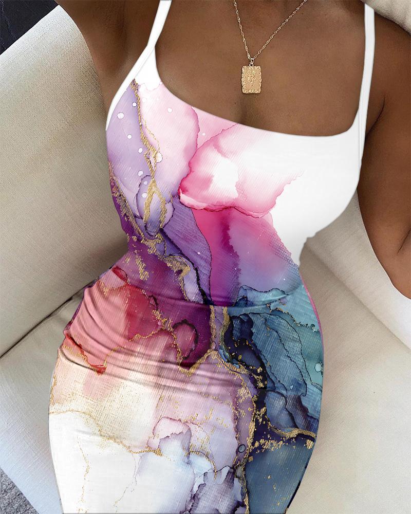 

Marble Print Ombre Bodycon Cami Dress, Multicolor