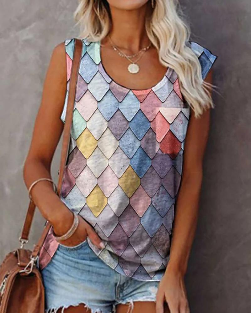 

Geo Pattern Print Colorblock Casual Tank Top, Multicolor