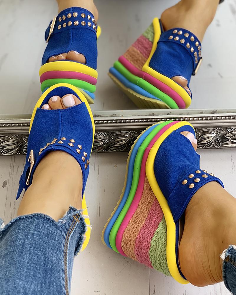 

Rivet Colorblock Espadrille Wedge Sandals, Blue