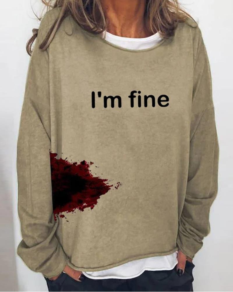 

Halloween Humor Funny Bloodstained Print Long Sleeve Top, Khaki