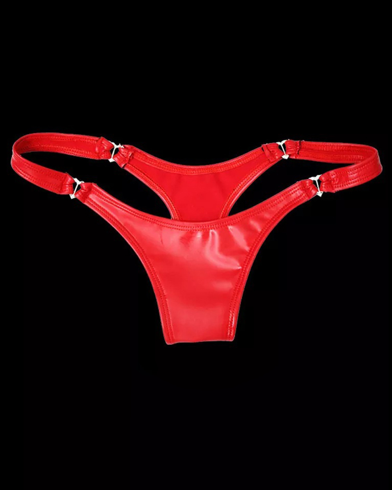 

PU Leather Low Waist Buckle Panty, Red