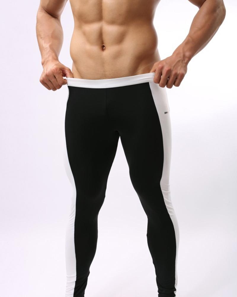 

Colorblock High Elastic Active Pants, Black
