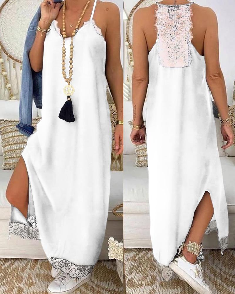 

Lace Trim Spaghetti Strap Maxi Dress, White