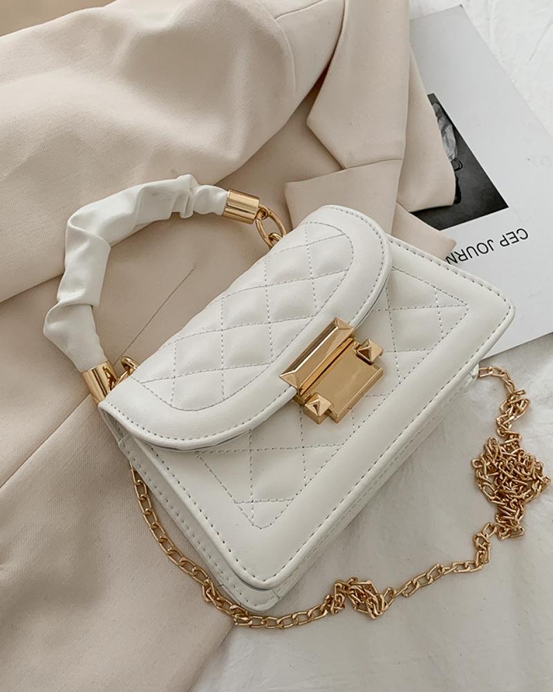 

Chain Strap Flap Quilted Crossbody Bag, White
