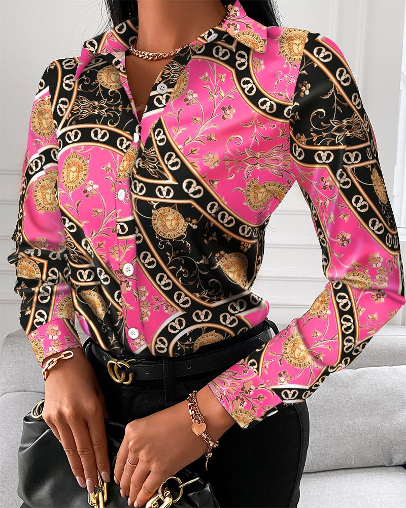 Chemise boutonnée à manches longues et imprimé baroque