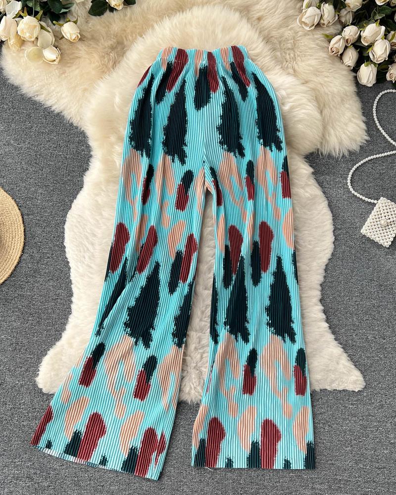 

Tie Dye Print Wide Leg Pants, Green