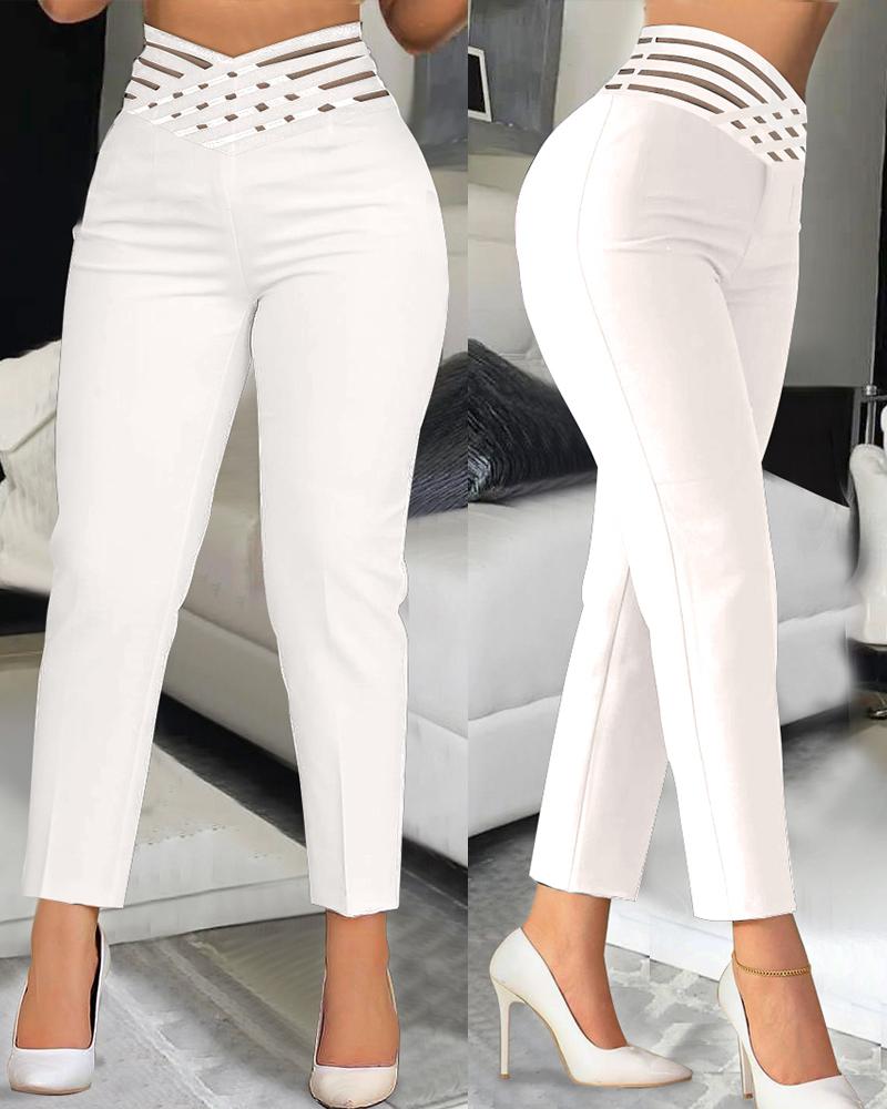 

Overlap Waist Hollow Out Work Pants, White