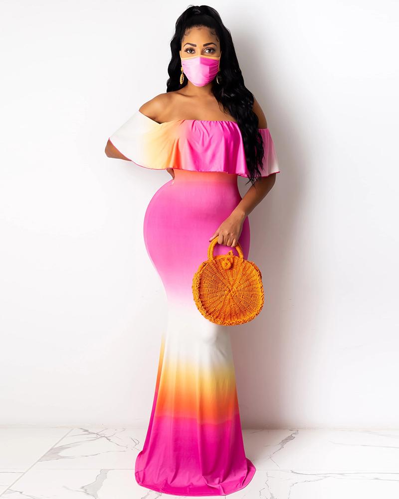

Off Shoulder Print Maxi Dress, Pink