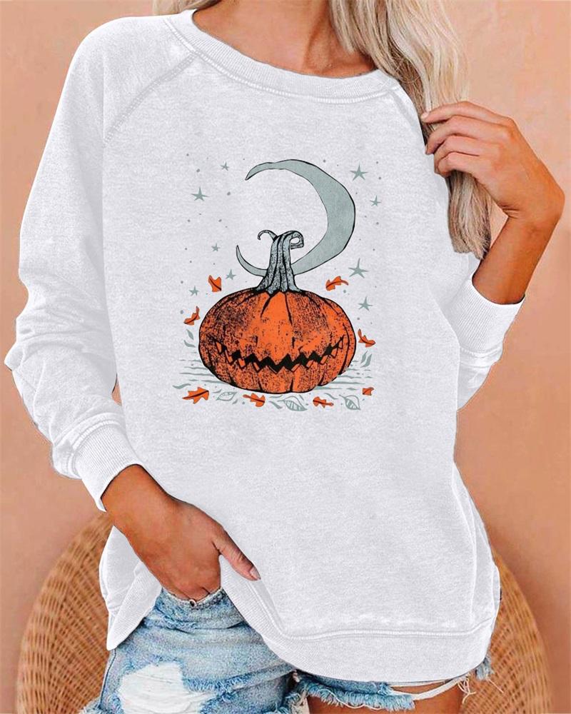

Plus Size Halloween Graphic Print Long Sleeve Top, White