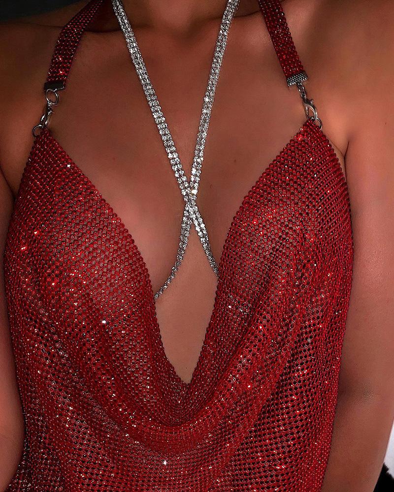 

Crisscross Rhinestone Body Chain, Silver