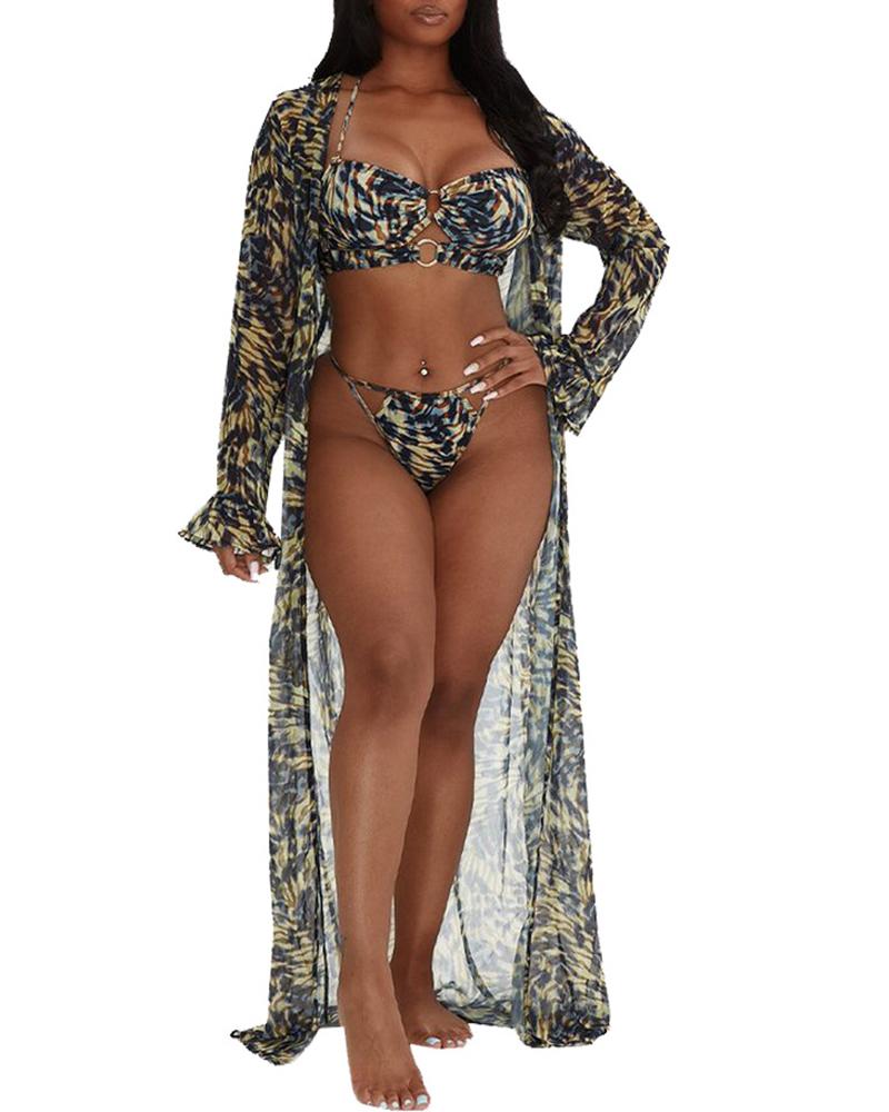 

Animal Print Long Sleeve Cover Up With Belt, Style2