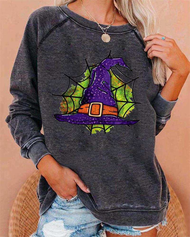 

Plus Size Halloween Graphic Print Long Sleeve Top, Gray