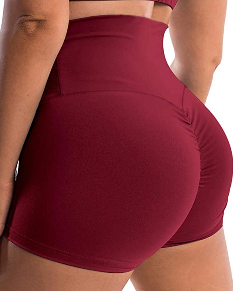 

High Waist Scrunch Butt Lift Active Shorts, Wine red