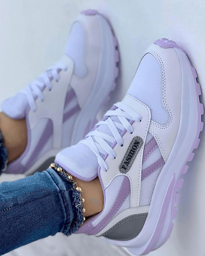

Colorblock Breathable Lace-up Sneakers, Purple