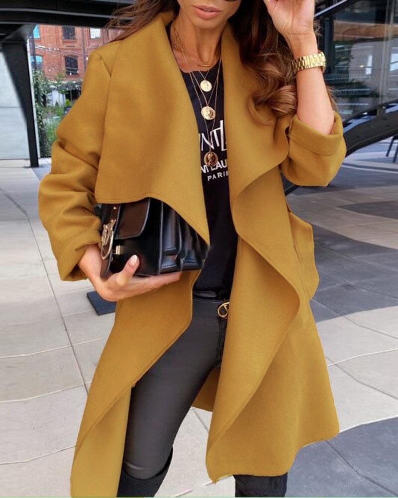 

Long Sleeve Belted Open Front Coat, Khaki
