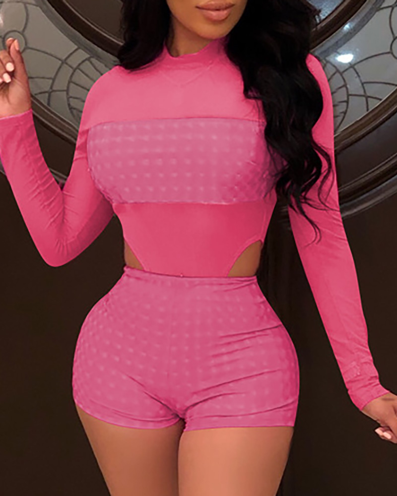 

Plain Long Sleeve Bodysuit & Shorts Set, Pink