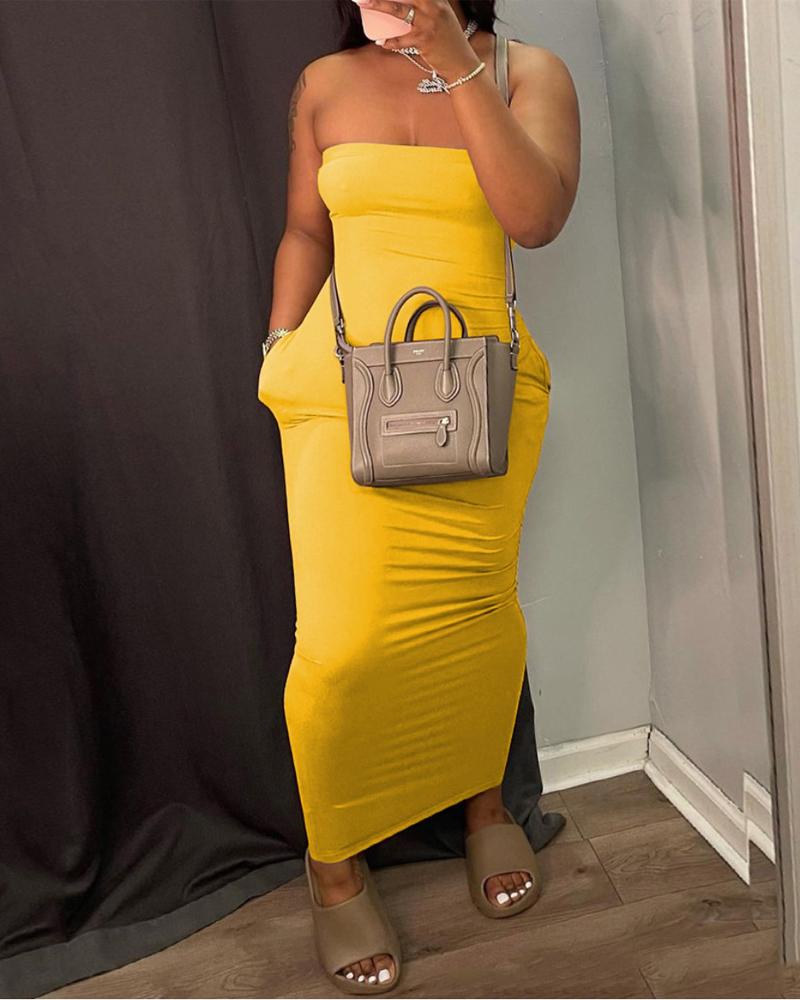 

Bandeau Pocket Design Maxi Dress, Yellow