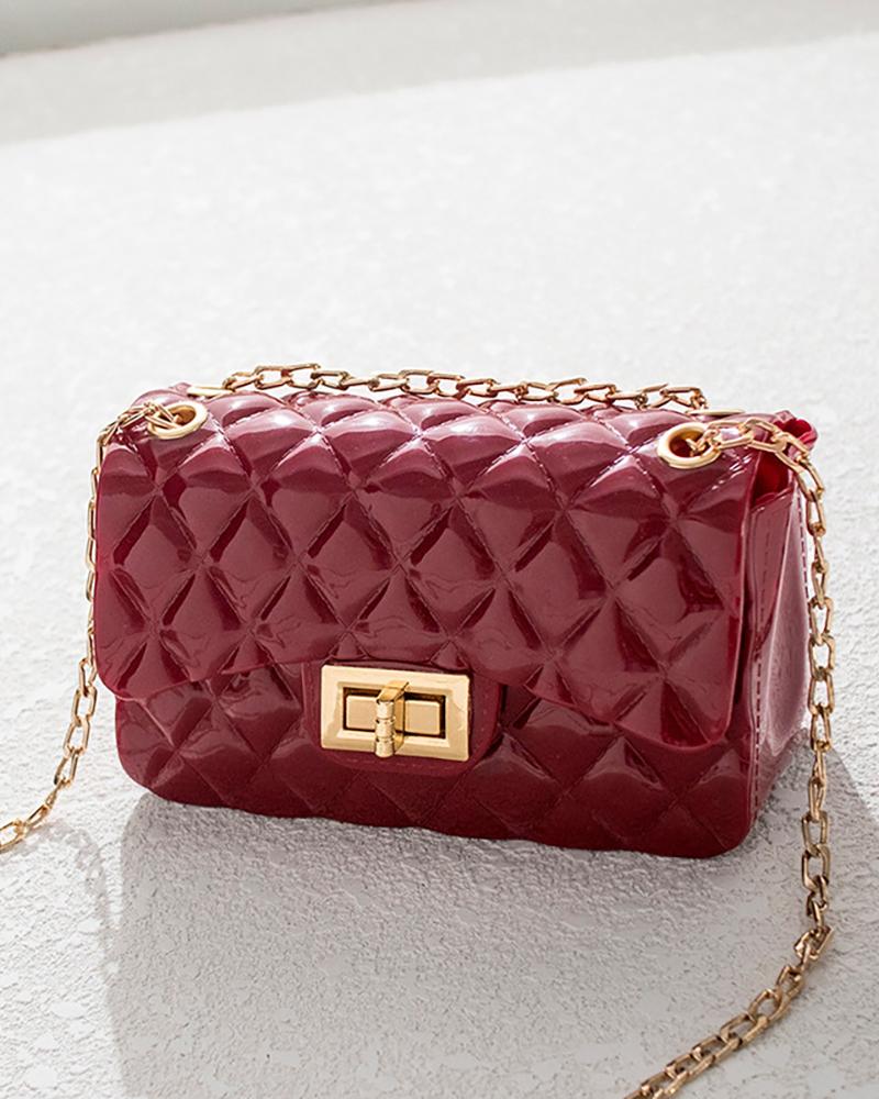 

Quilted Twisted Lock Chain Crossbody Bag, Wine red