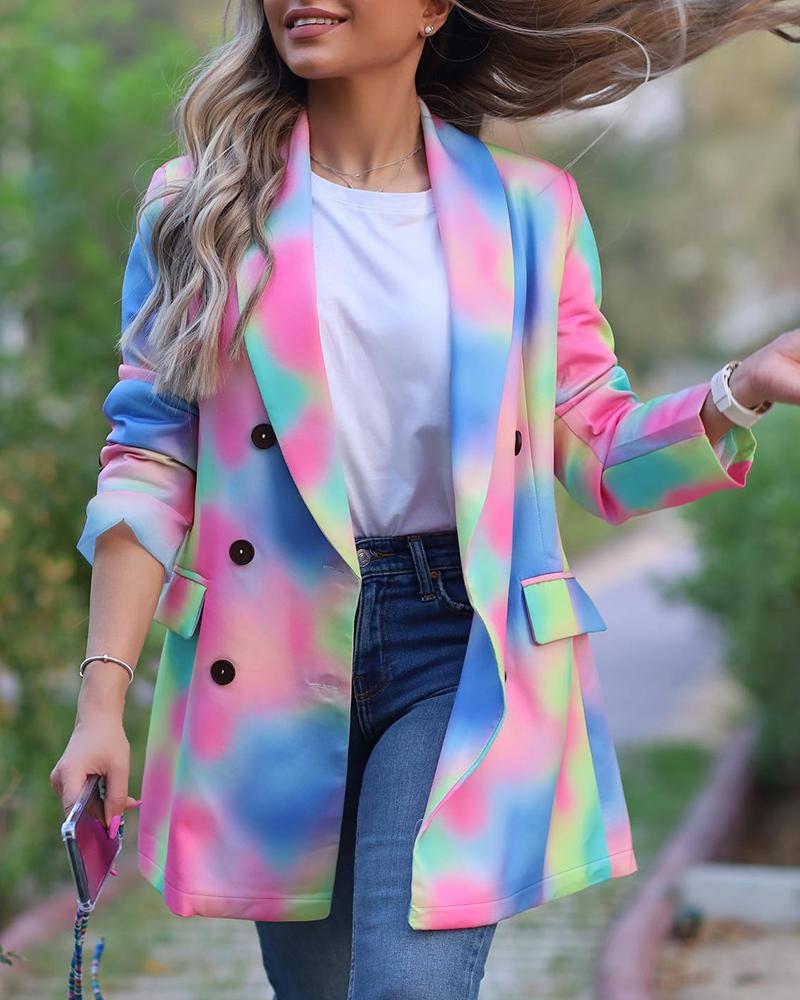 

Tie Dye Print Shawl Collar Buttoned Blazer Coat, Multicolor