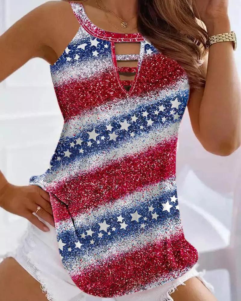 Independence Day Flag Print V-Neck Tank Top