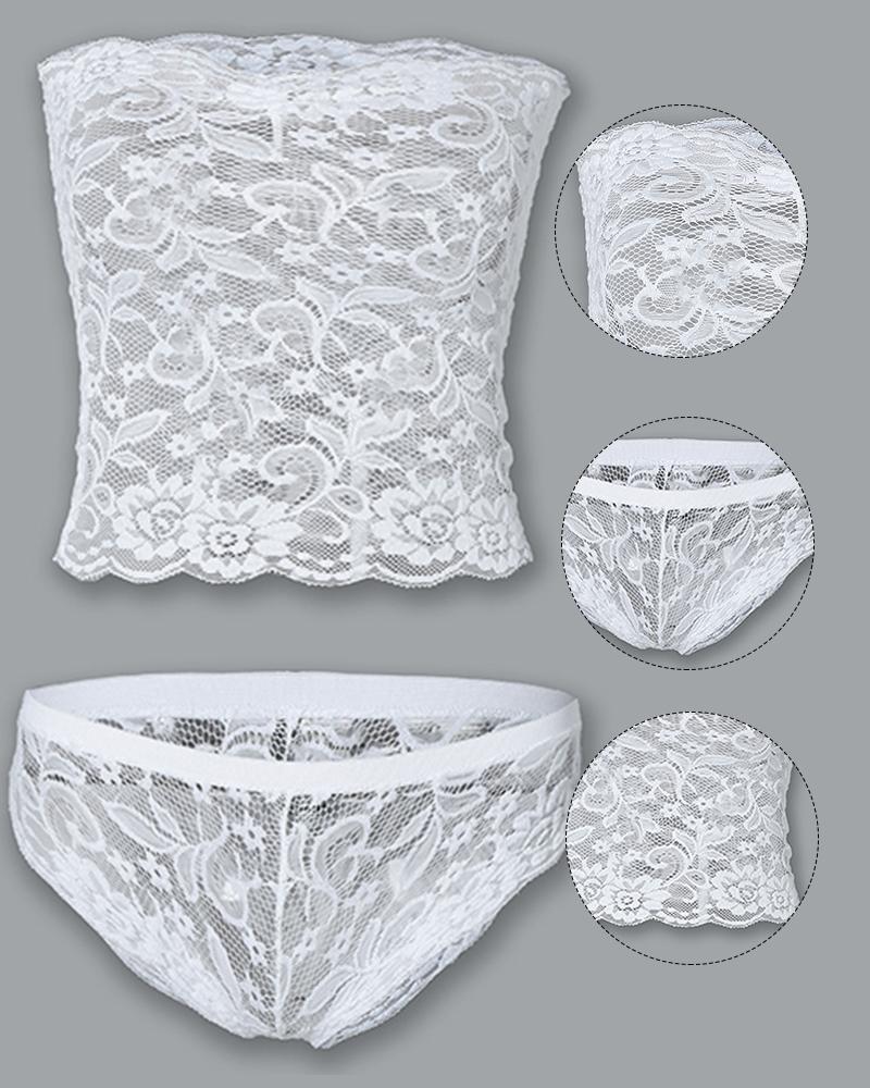 

Sexy Wrapped Chest Lace Lingerie Set, White