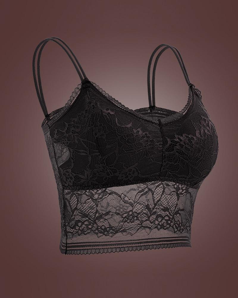 

Crochet Lace V-Neck Bra Top, Black