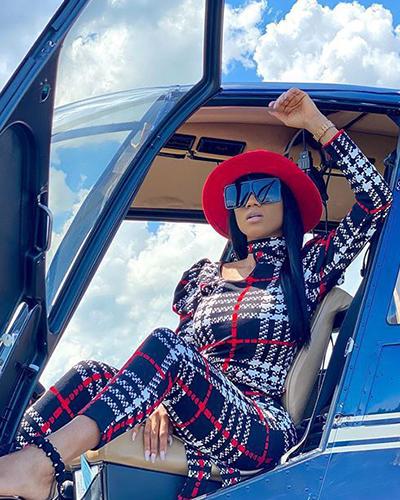 

Puff Sleeve Cutout Plaid Skinny Jumpsuit, Multicolor