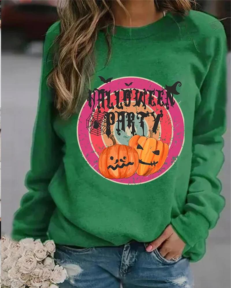 

Halloween Graphic Print Long Sleeve Sweatshirt, Green