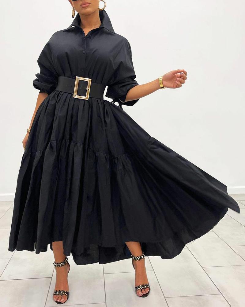 

Long Sleeve Button Down Shirt Dress, Black