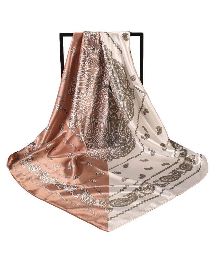 

Colorblcok Paisley Print Satin Square Silk Scarf Headband, Style4