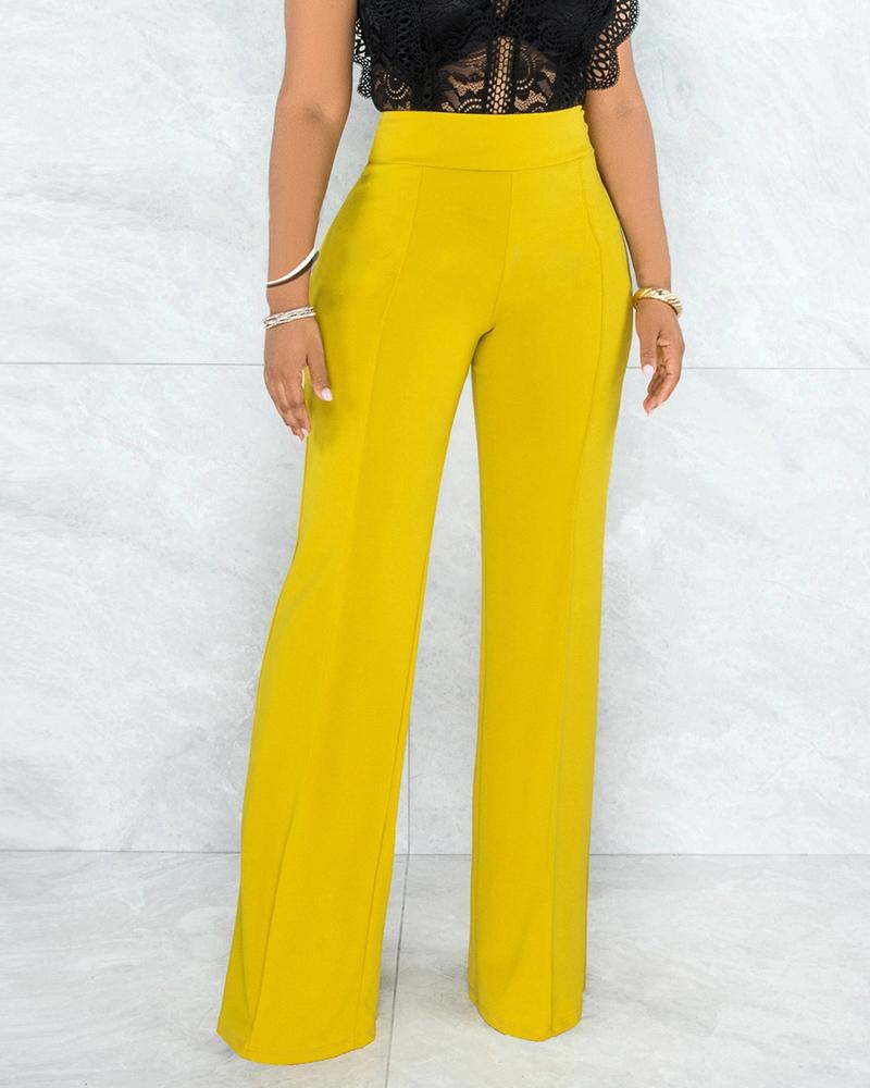 

High Waist Straight Leg Pants, Yellow