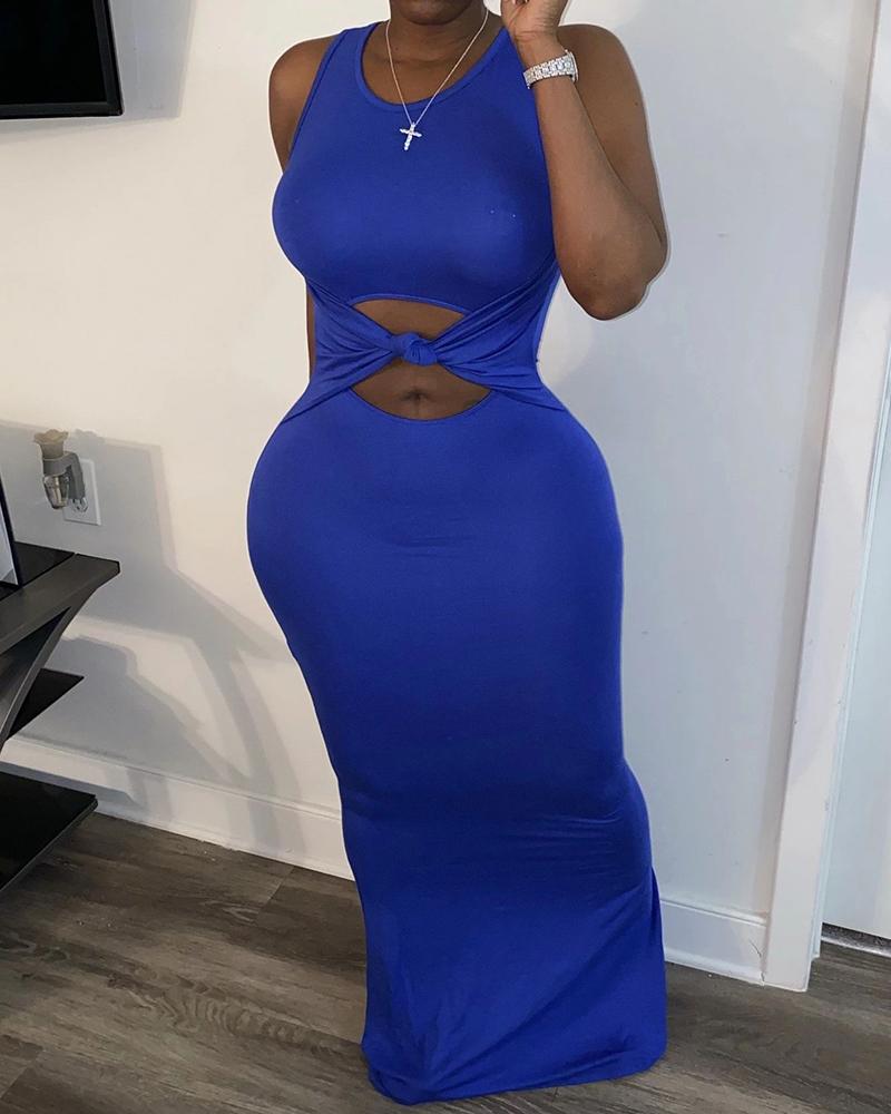 

Cutout Solid Sleeveless Maxi Dress, Blue