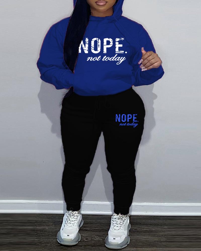 

Plus Size Letter Print Casual Hoodie & Pants Set, Blue