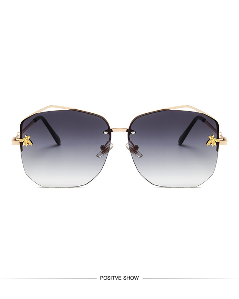 

1Pair Half Metal Frame Bee Pattern Ombre Sunglasses, Style7