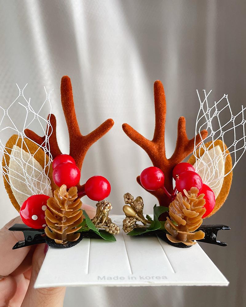 

2pcs Christmas Antler Decor Hair Clip, Style2