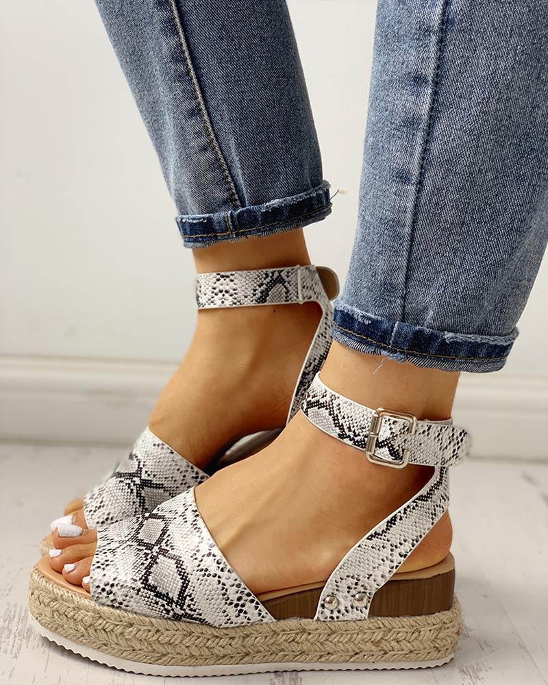 

Peep Toe Slingback Espadrille Platform Sandals, Snakeskin