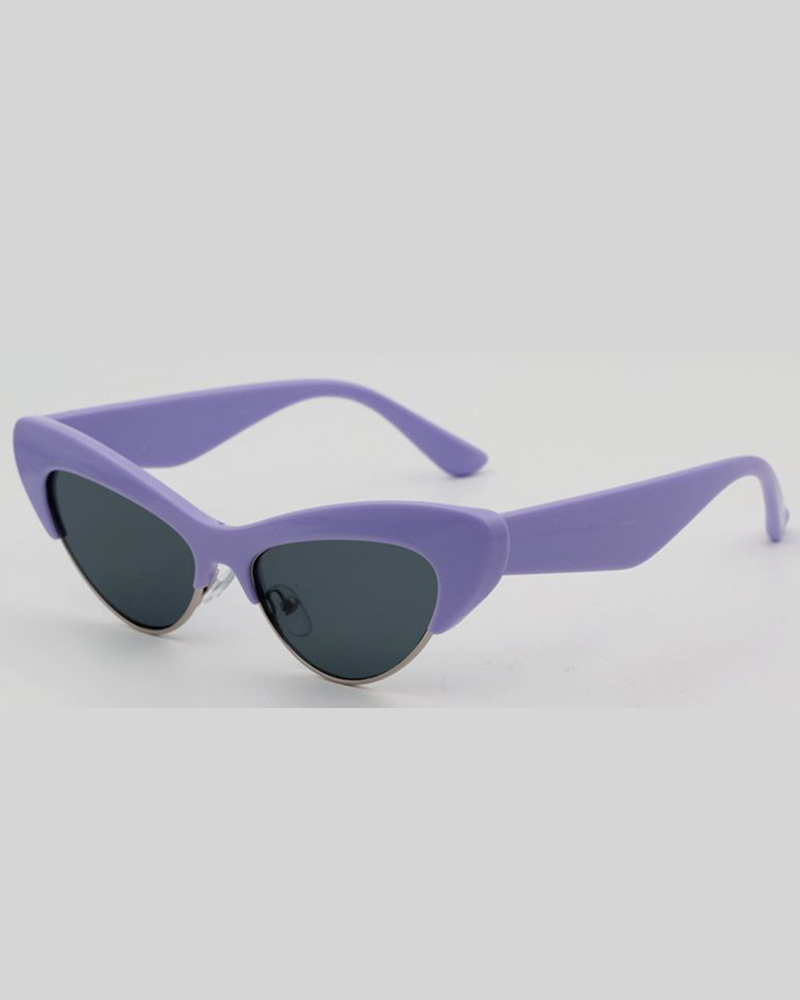 

1Pair Vintage Cat Eye Half Frame Trendy Tinted Sunglasses, Purple
