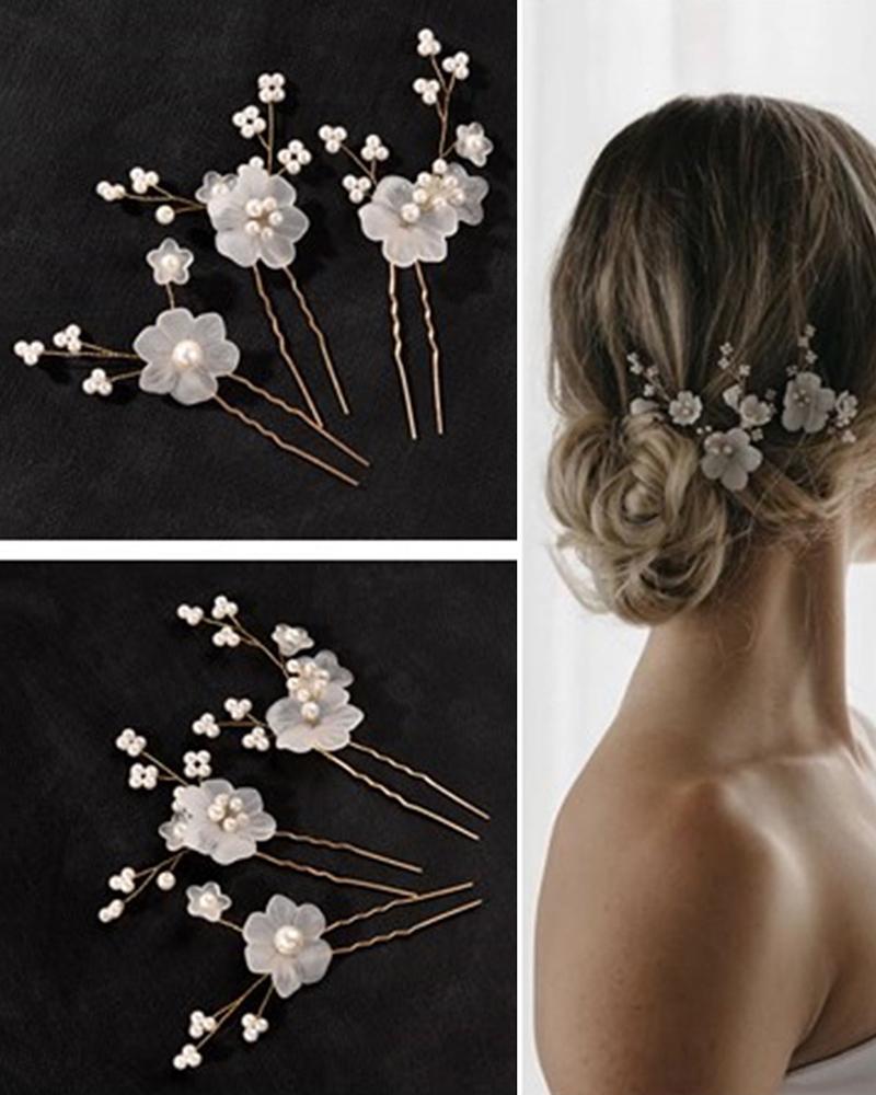 

3pcs Beaded Bride Wedding Hair Comb Clips Floral Pattern Hair Accessories, Gold