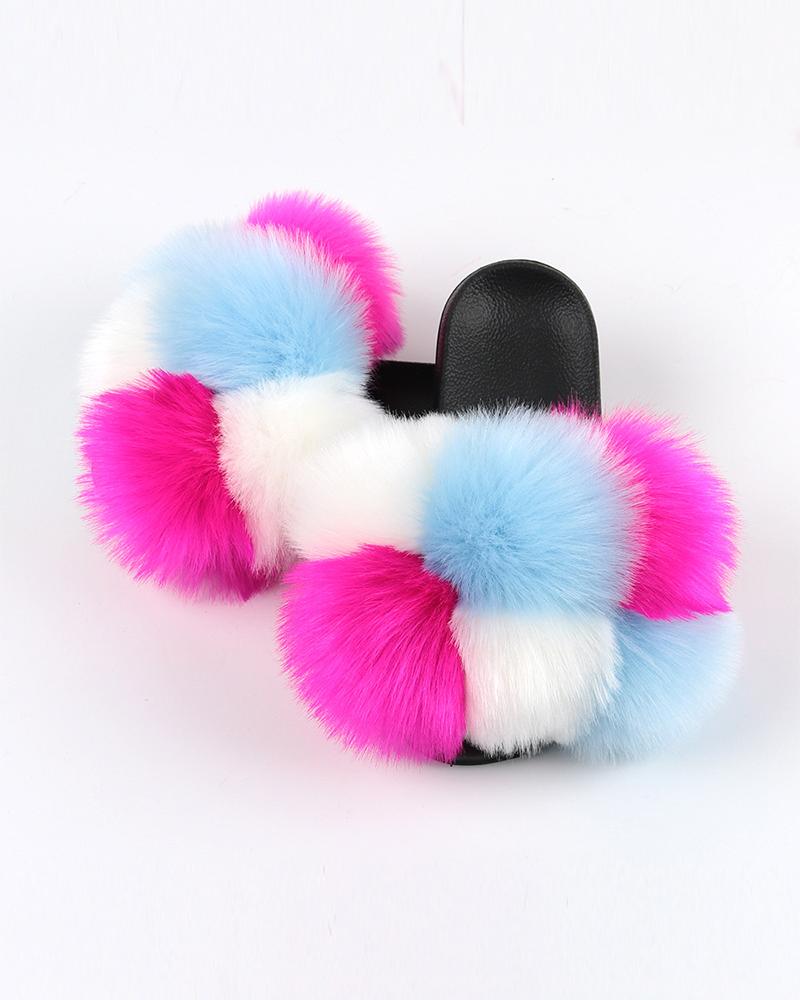 

Multicolor Fluffy Balls Upper Flat Sandals, Style3