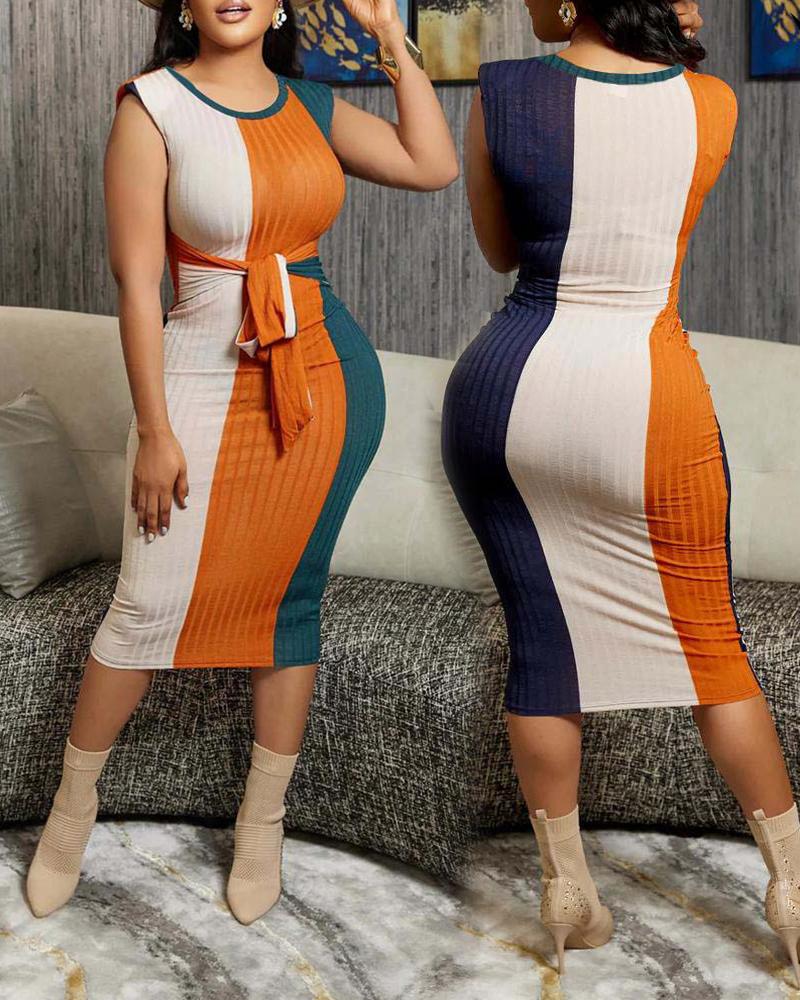 

Colorblock Sleeveless Tied Detail Midi Dress, Multicolor