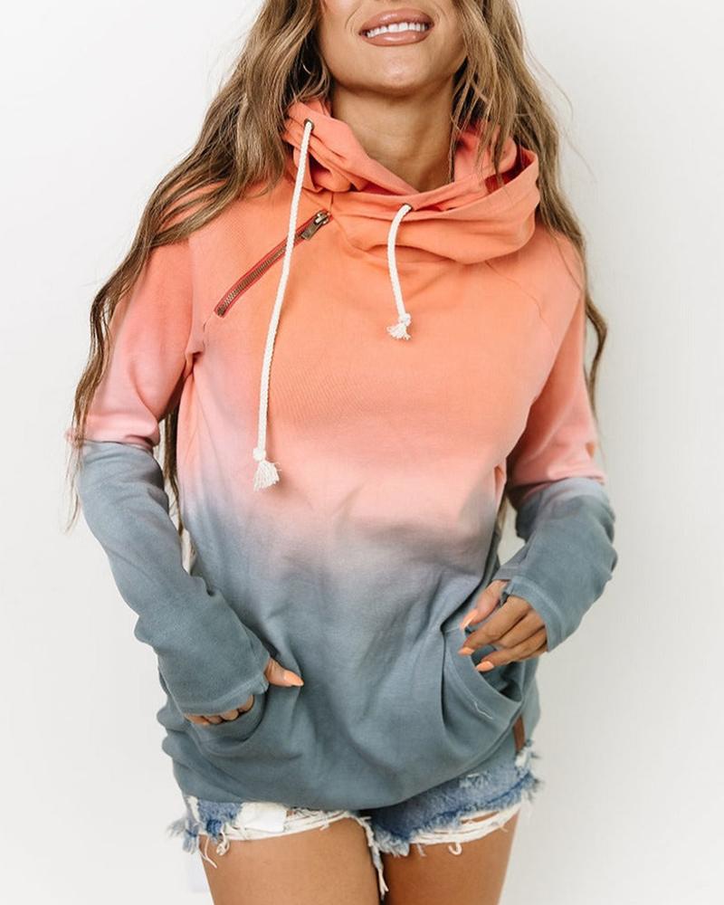 

Ombre Pocket Design Hooded Sweatshirt, Pink