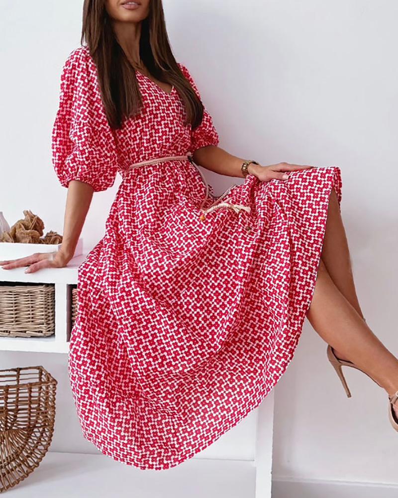 

Lantern Sleeve Graphic Print Casual Dress, Pink
